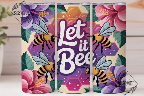 Bee & Hibiscus 20oz Tumbler Wrap Sublimation sassyprint 