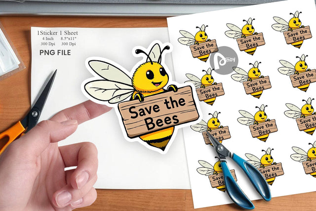 Bee Holding Sign Sticker Sublimation artnoy 