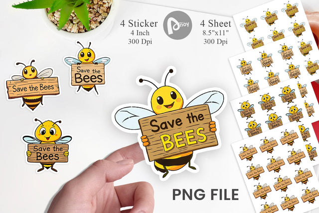Bee Holding Sign Sticker Sublimation artnoy 