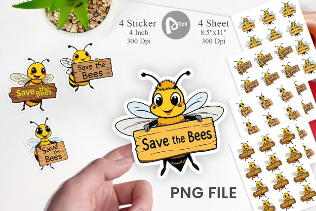 Bee Holding Sign Sticker Sublimation artnoy 