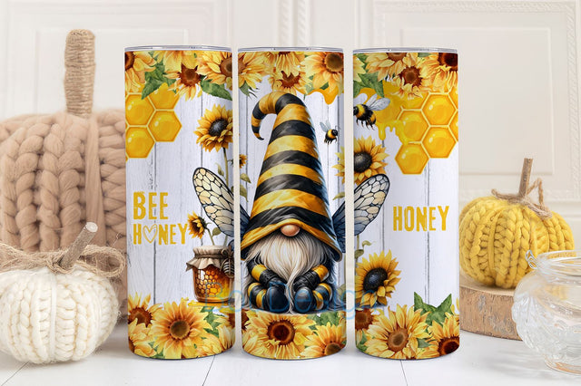 Bee Honey Gnome Sunflower Quotes 20oz Skinny Tumbler Wrap PNG Straight & Tapered Sublimation Designs Download Sublimation BouDesign 