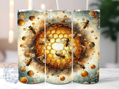 Bee Honeycomb 20oz Skinny Tumbler, Bee Tumbler Png, Straight & Tapered Tumbler Wrap, Instant Digital Download Sublimation ToriDesigns 