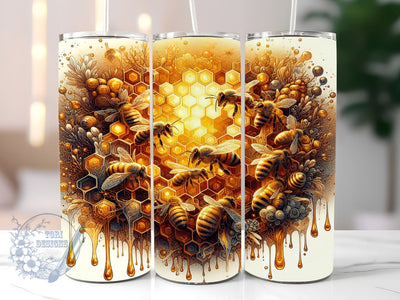 Bee Honeycomb 20oz Skinny Tumbler, Bee Tumbler Png, Straight & Tapered Tumbler Wrap, Instant Digital Download Sublimation ToriDesigns 