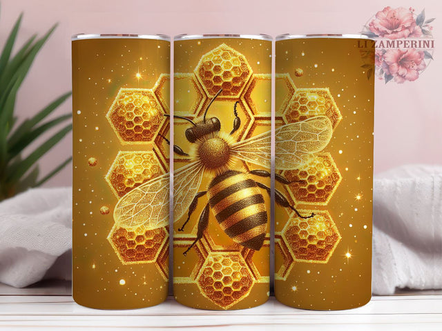 Bee Honeycomb Gold Glitter Tumbler, Gold And Leopard Glitter, Instant Digital Download PNG, Straight & Tapered Tumbler Wrap PNG Sublimation Li Zamperini 