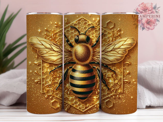 Bee Honeycomb Gold Glitter Tumbler, Gold And Leopard Glitter, Instant Digital Download PNG, Straight & Tapered Tumbler Wrap PNG Sublimation Li Zamperini 