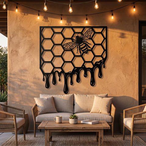 Bee Honeycomb Laser SVG DXF, Dripping Honey Metal Wall Art, Plasma CNC Cut File, Laser Cut Bee Sign, Rustic Farmhouse Decor Instant Download SVG HappyDesignStudio 
