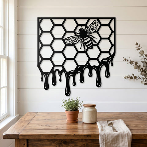 Bee Honeycomb Laser SVG DXF, Dripping Honey Metal Wall Art, Plasma CNC Cut File, Laser Cut Bee Sign, Rustic Farmhouse Decor Instant Download SVG HappyDesignStudio 