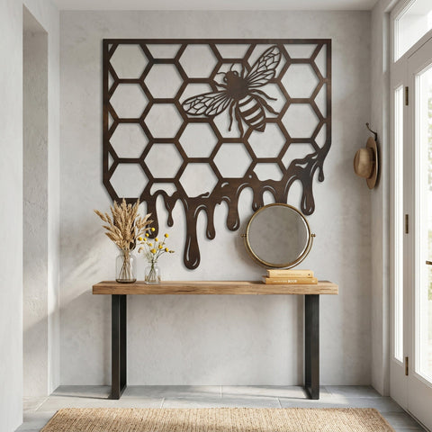 Bee Honeycomb Laser SVG DXF, Dripping Honey Metal Wall Art, Plasma CNC Cut File, Laser Cut Bee Sign, Rustic Farmhouse Decor Instant Download SVG HappyDesignStudio 
