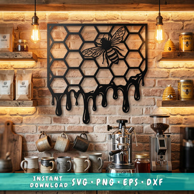 Bee Honeycomb Laser SVG DXF, Dripping Honey Metal Wall Art, Plasma CNC Cut File, Laser Cut Bee Sign, Rustic Farmhouse Decor Instant Download SVG HappyDesignStudio 