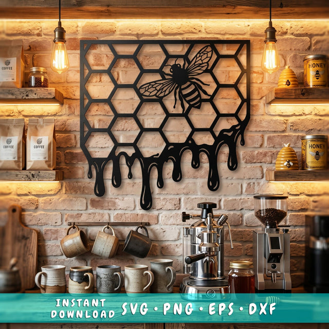 Bee Honeycomb Laser SVG DXF, Dripping Honey Metal Wall Art, Plasma CNC Cut File, Laser Cut Bee Sign, Rustic Farmhouse Decor Instant Download SVG HappyDesignStudio 