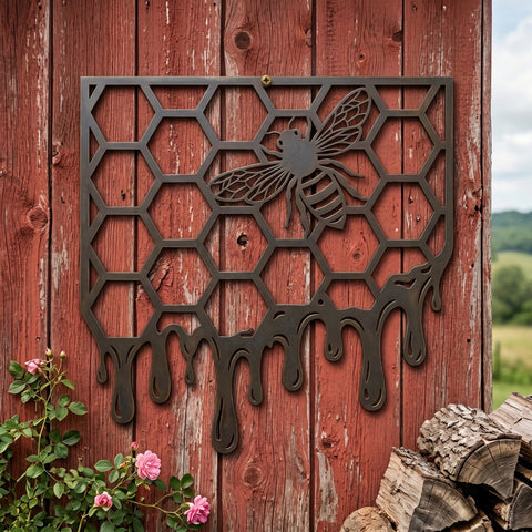 Bee Honeycomb Laser SVG DXF, Dripping Honey Metal Wall Art, Plasma CNC Cut File, Laser Cut Bee Sign, Rustic Farmhouse Decor Instant Download SVG HappyDesignStudio 