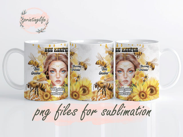 Bee Keeper With Grace and Care Mug Wrap Design, Instant Digital Design Download Mug Wrap Design, Mug Design PNG Sublimation PrintingLife 