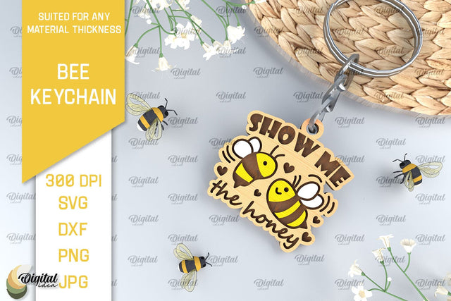 Bee Keychain Laser Cut. Wooden Bee Key Ring SVG SVG Evgenyia Guschina 