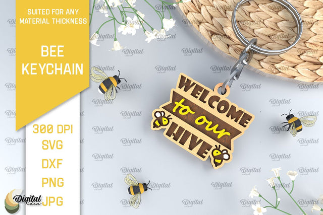 Bee Keychain Laser Cut. Wooden Bee Key Ring SVG SVG Evgenyia Guschina 
