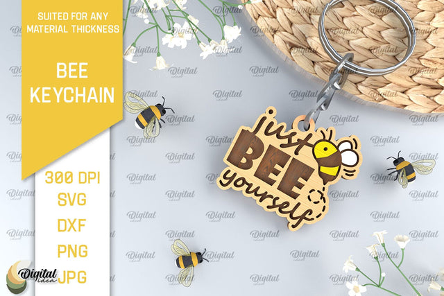 Bee Keychain Laser Cut. Wooden Bee Key Ring SVG SVG Evgenyia Guschina 