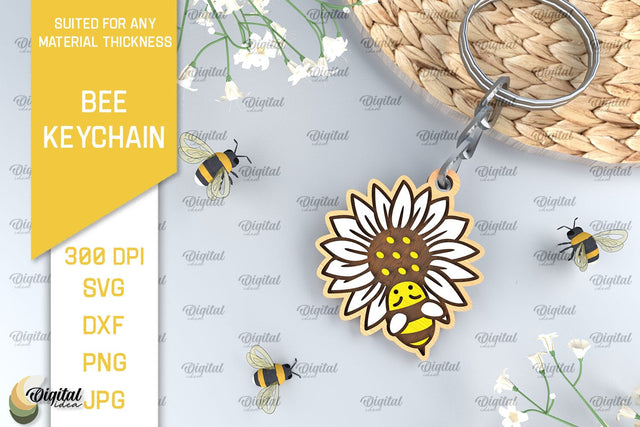 Bee Keychain Laser Cut. Wooden Bee Key Ring SVG SVG Evgenyia Guschina 