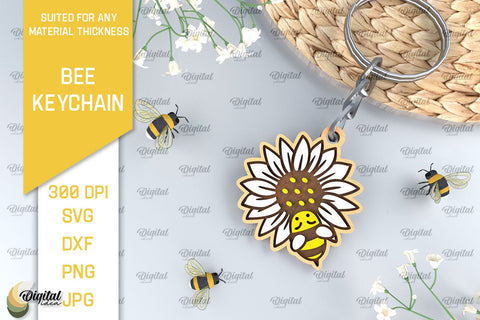 Bee Keychain Laser Cut. Wooden Bee Key Ring SVG SVG Evgenyia Guschina 