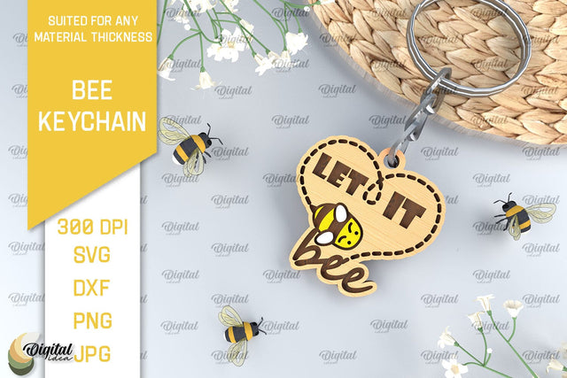 Bee Keychain Laser Cut. Wooden Bee Key Ring SVG SVG Evgenyia Guschina 