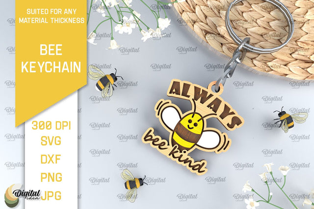 Bee Keychain Laser Cut. Wooden Bee Key Ring SVG SVG Evgenyia Guschina 