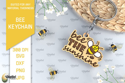 Bee Keychain Laser Cut. Wooden Bee Key Ring SVG SVG Evgenyia Guschina 