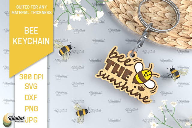 Bee Keychain Laser Cut. Wooden Bee Key Ring SVG SVG Evgenyia Guschina 