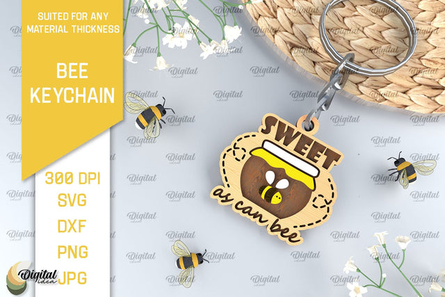 Bee Keychain Laser Cut. Wooden Bee Key Ring SVG SVG Evgenyia Guschina 