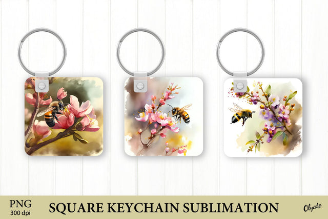 Bee Keychain Sublimation PNG. Square Keychain PNG Sublimation Olga Terlyanskaya 