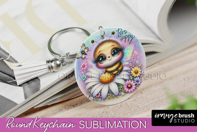 Bee Keychain - Summer Keychain Sublimation - Cute Bee Sublimation OrangeBrushStudio 