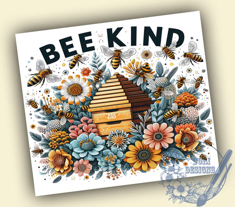 Bee Kind 20oz Skinny Tumbler, Bee Floral Tumbler Png, Straight & Tapered Tumbler Wrap, Instant Digital Download Sublimation ToriDesigns 