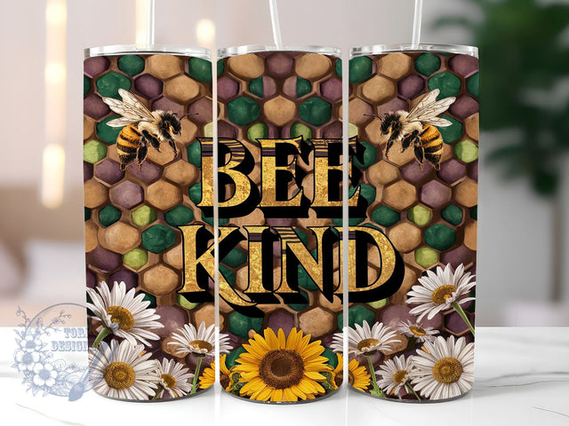 Bee Kind 20oz Skinny Tumbler, Honeycomb Tumbler Png, Straight & Tapered Tumbler Wrap, Instant Digital Download Sublimation ToriDesigns 