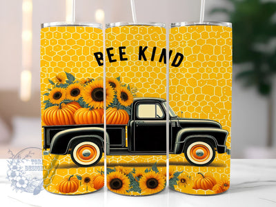 Bee Kind 20oz Skinny Tumbler, Truck Honeycomb Tumbler Png, Straight & Tapered Tumbler Wrap, Instant Digital Download Sublimation ToriDesigns 