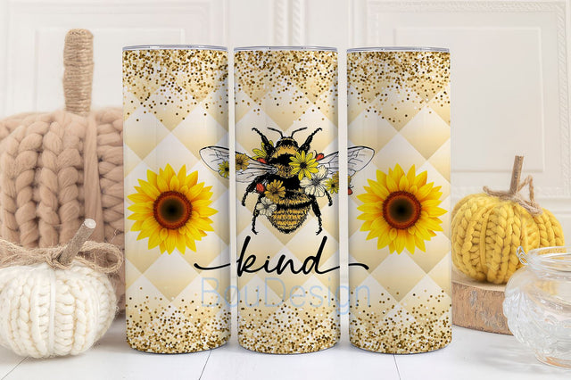 Bee Kind 20oz Skinny Tumbler Wrap Design PNG Digital Download Sublimation BouDesign 