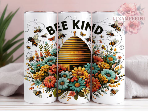 Bee Kind 20oz Tumbler Wrap PNG, Bee Affirmation Tumbler Png, Straight & Tapered Tumbler Wrap, Instant Digital Download Sublimation Li Zamperini 
