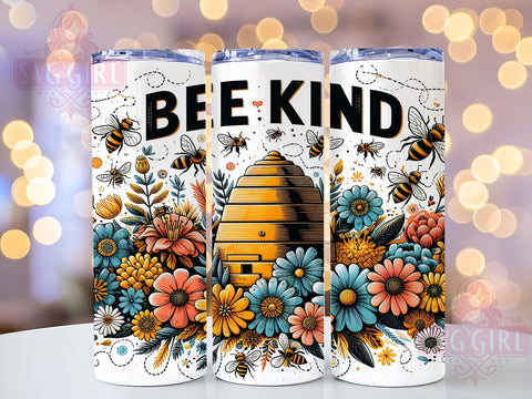 Bee Kind 20oz Tumbler Wrap Sublimation Design, Straight Tapered Tumbler Wrap, Bee Floral Tumbler Png, Instant Digital Download Sublimation SvggirlplusArt 