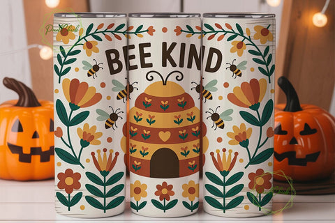 Bee Kind Autumn Floral Tumbler Design Sublimation PixelChick 