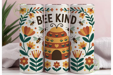 Bee Kind Autumn Floral Tumbler Design Sublimation PixelChick 