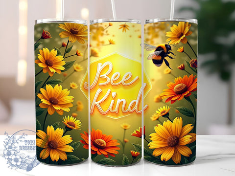 Bee Kind, Bee Flower, 20oz Tumbler, Sublimation Design, Bee Lover Gift, Floral Drinkware, Nature Gift Sublimation ToriDesigns 