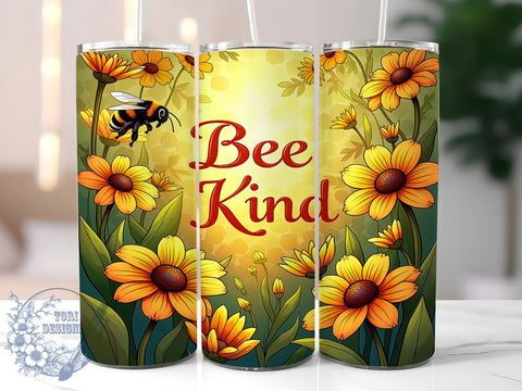 Bee Kind, Bee Flower, 20oz Tumbler, Sublimation Design, Bee Lover Gift, Floral Drinkware, Nature Gift Sublimation ToriDesigns 
