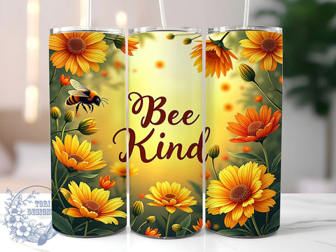 Bee Kind, Bee Flower, 20oz Tumbler, Sublimation Design, Bee Lover Gift, Floral Drinkware, Nature Gift Sublimation ToriDesigns 