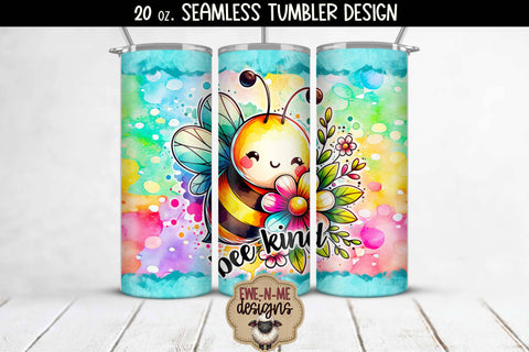 Bee Kind Cute Flowers 20oz Seamless Tumbler Wrap Sublimation Ewe-N-Me Designs 