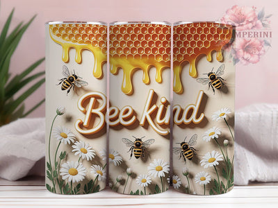 Bee Kind Floral Honeycomb 20oz Tumbler, Inspirational Quote, Honeycomb Pattern, Floral Daisies, 20oz Wrap, Sublimation Design, PNG File Sublimation Li Zamperini 