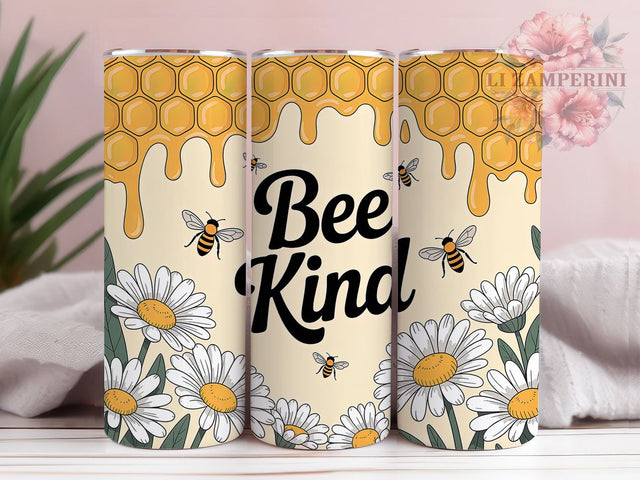 Bee Kind Floral Honeycomb 20oz Tumbler, Inspirational Quote, Honeycomb Pattern, Floral Daisies, 20oz Wrap, Sublimation Design, PNG File Sublimation Li Zamperini 