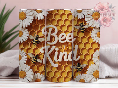 Bee Kind Floral Honeycomb 20oz Tumbler, Inspirational Quote, Honeycomb Pattern, Floral Daisies, 20oz Wrap, Sublimation Design, PNG File Sublimation Li Zamperini 