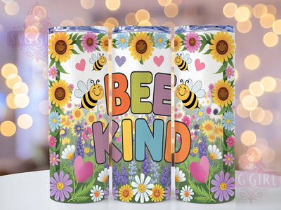Bee Kind Floral Tumbler Wrap, Floral Tumbler Wrap, Bee Floral Design, 20oz Skinny Tumbler, Sublimation Tumbler Wrap, Kindness Tumbler, Flower Bee Wrap Sublimation SvggirlplusArt 