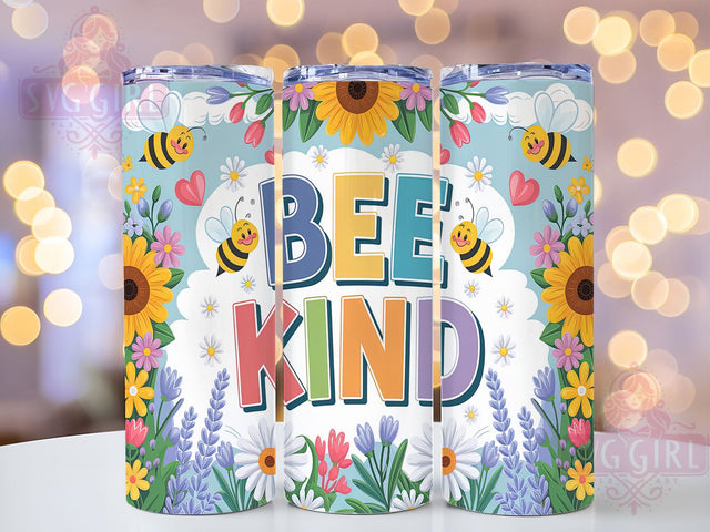 Bee Kind Floral Tumbler Wrap, Floral Tumbler Wrap, Bee Floral Design, 20oz Skinny Tumbler, Sublimation Tumbler Wrap, Kindness Tumbler, Flower Bee Wrap Sublimation SvggirlplusArt 