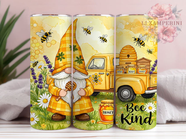 Bee Kind Gnome 20oz Tumbler, Spring Gnome Tumbler, Honey Bee Design, 20oz Sublimation Wrap, Bee Kind Tumbler, Custom Gnome Drinkware, Cute Gnome Gift, Floral Bee Decor Sublimation Li Zamperini 