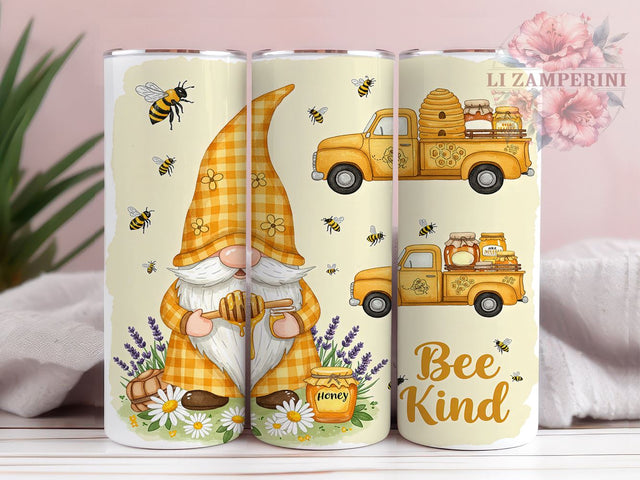 Bee Kind Gnome 20oz Tumbler, Spring Gnome Tumbler, Honey Bee Design, 20oz Sublimation Wrap, Bee Kind Tumbler, Custom Gnome Drinkware, Cute Gnome Gift, Floral Bee Decor Sublimation Li Zamperini 