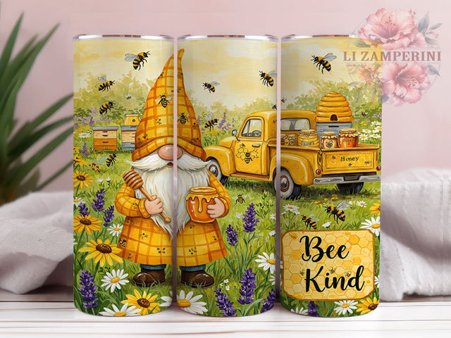 Bee Kind Gnome 20oz Tumbler, Spring Gnome Tumbler, Honey Bee Design, 20oz Sublimation Wrap, Bee Kind Tumbler, Custom Gnome Drinkware, Cute Gnome Gift, Floral Bee Decor Sublimation Li Zamperini 