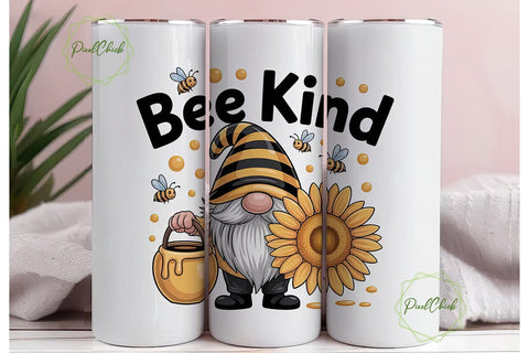 Bee Kind Gnome 20oz Tumbler Wrap Sublimation PixelChick 