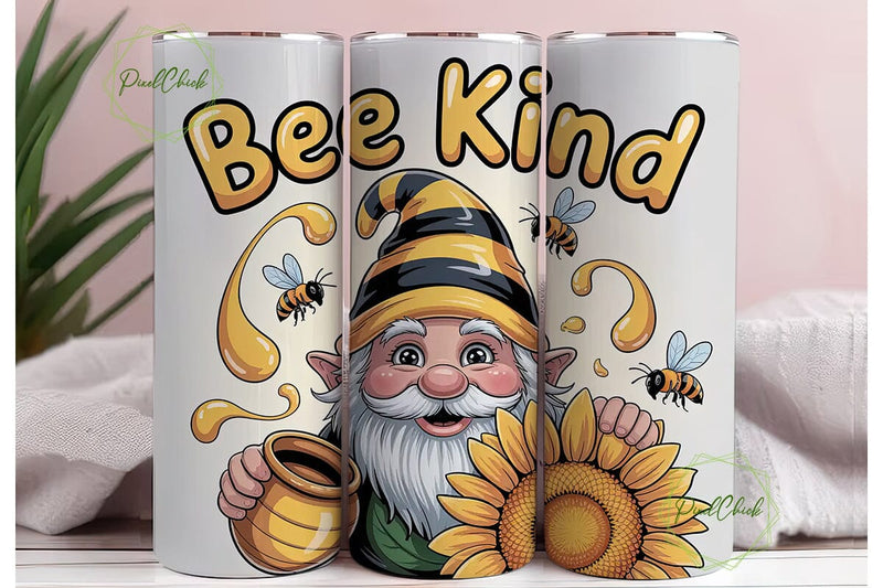 Bee Kind Gnome 20oz Tumbler Wrap Sublimation PixelChick 